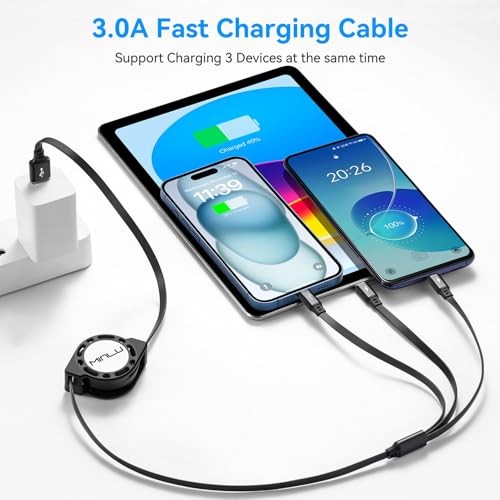 Multi Charging Cable [2Pack 4Ft] 3 in 1 Retractable Fast Charger Cable Multi