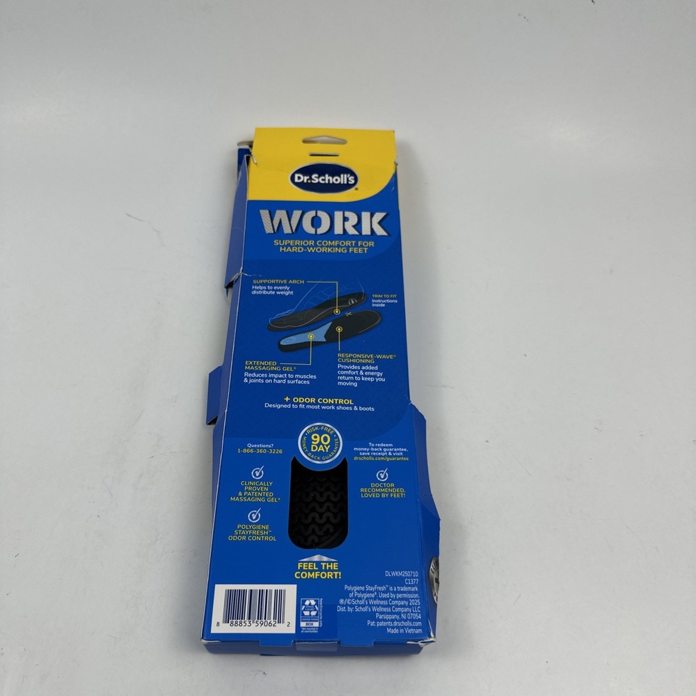 Work Massaging Gel Advanced Insoles, 1 Pair (Men'S 8-14). Open Box