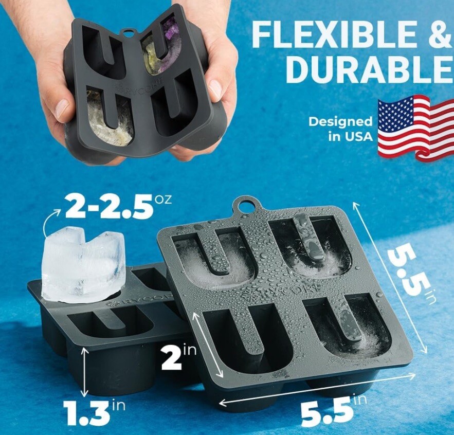 RYCORE U Shape 2" Ice Cube Mold for Cocktails