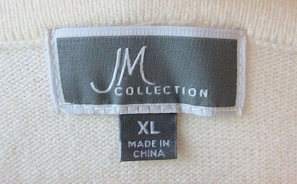 JM Collection Size XL Beige Ribbed Trim Soft Pullover Sweater