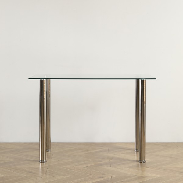 4-seat Rectangular Dining Table Tempered Glass Stainless Steel Legs Clear Glass