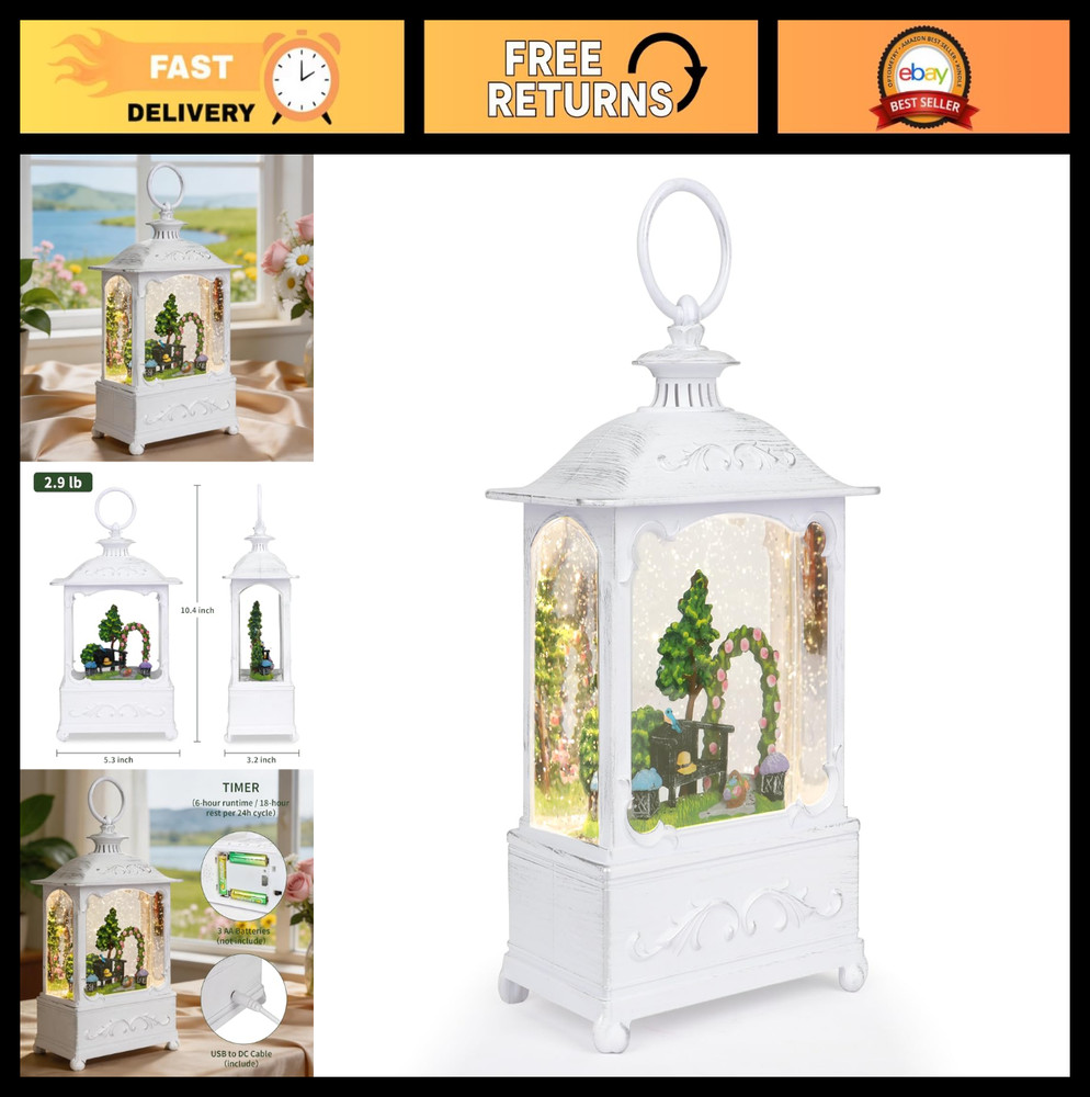 Spring Snow Globe Lantern - Light Up Glitter Water Globe, 6H Timer, USB & Batter