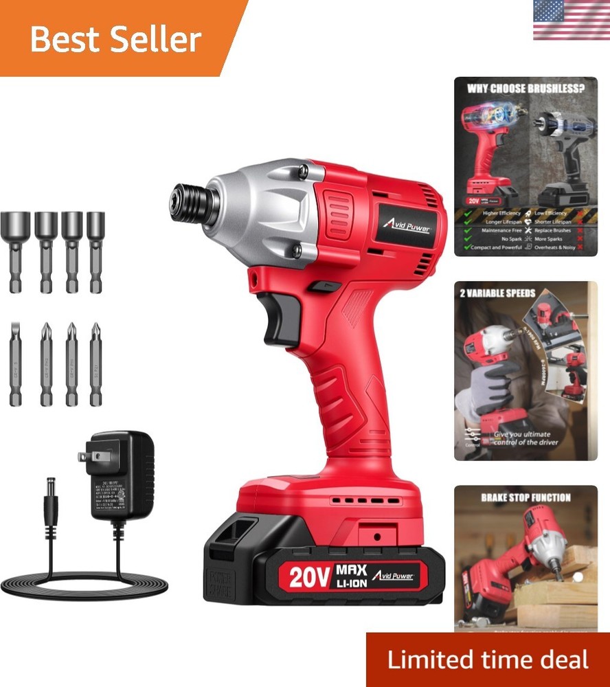 Versatile 20V Brushless Impact Driver with Brake Stop & Variable Speed Control