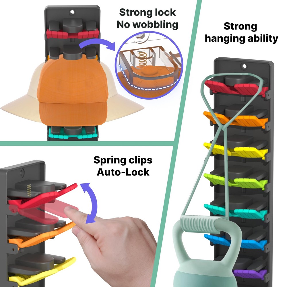Hat Organizer for Baseball Caps 2 Packs with Built-in Spring Clips - Wall Mou...