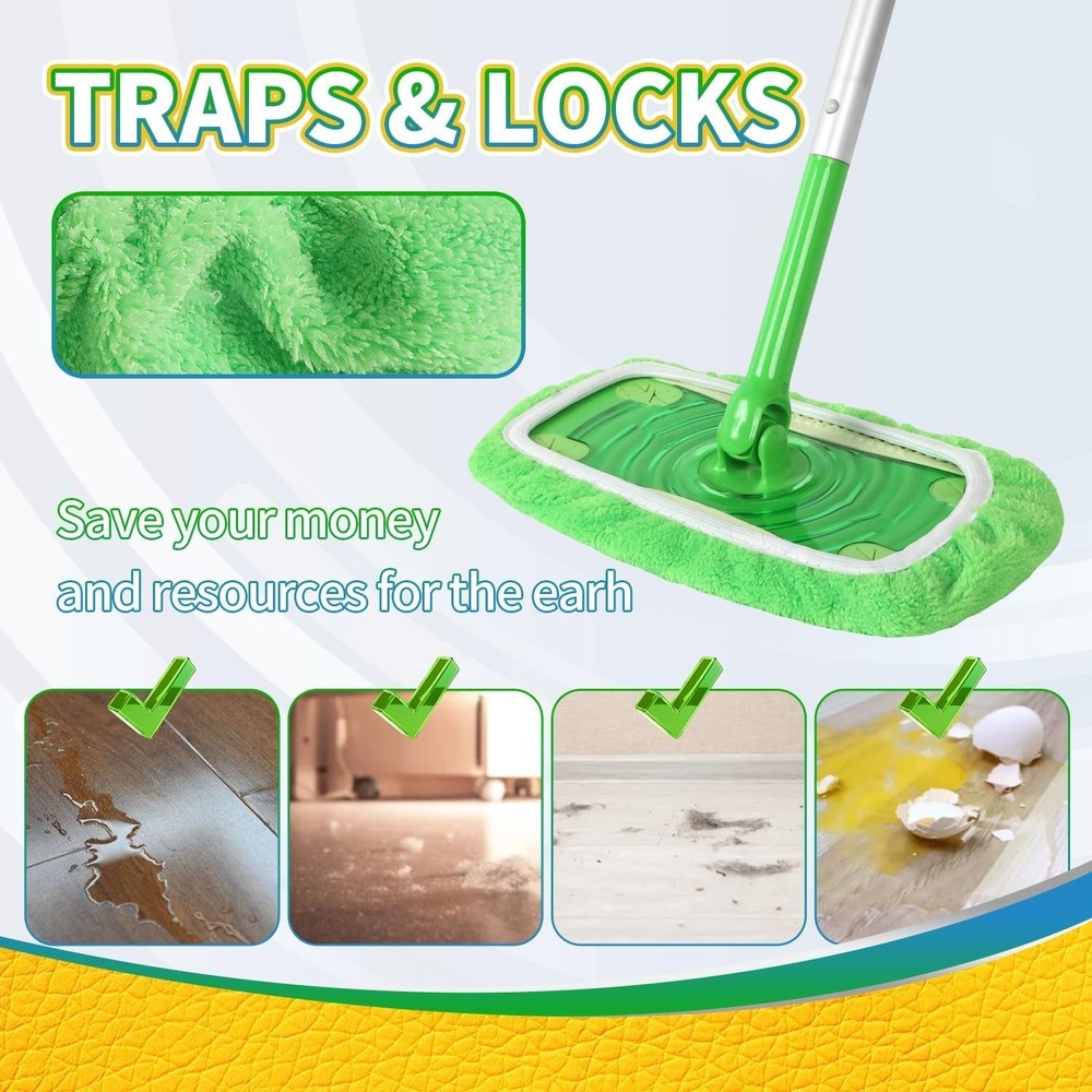 Reusable Microfiber Mop Pads Compatible w/ Dry Swiffer Sweeper 3 Pack Washable