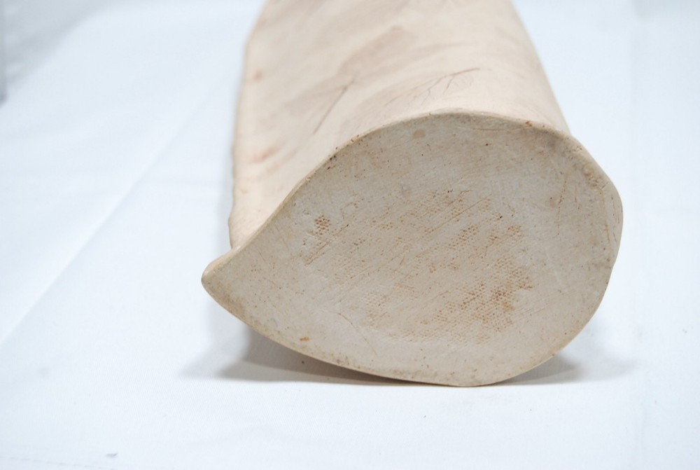 stoneware cylinder vase leaves impressed signed