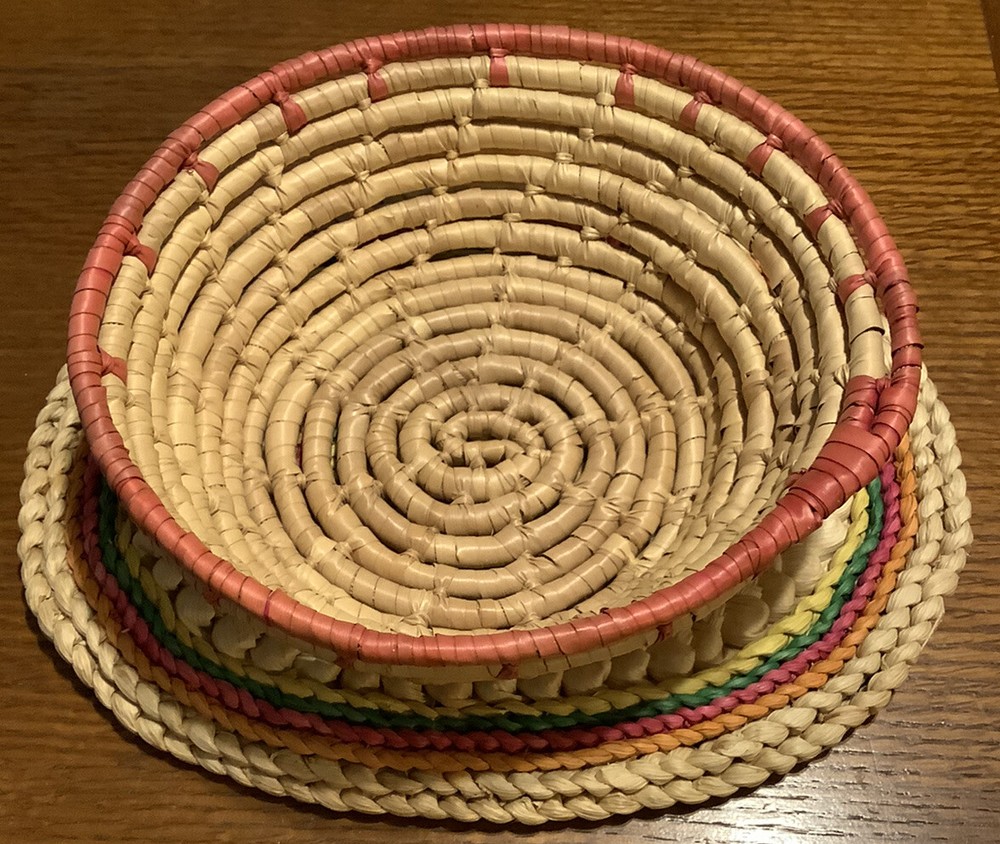 boho basket and mat set coiled vintage pink