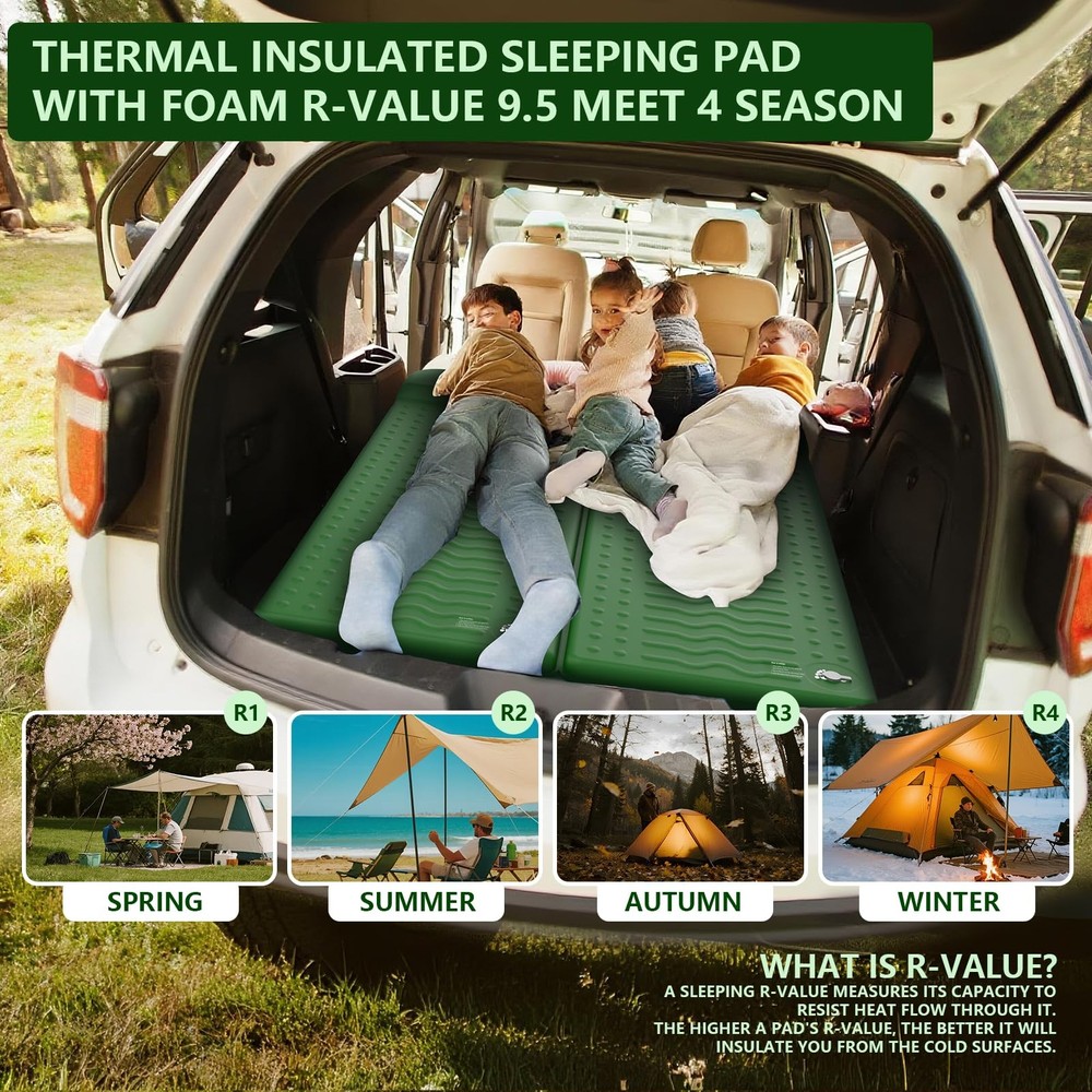 Memory Sleeping Pad, Compact Thick Foam Sleeping Mats with Pillow, 9.5 R-Valu...