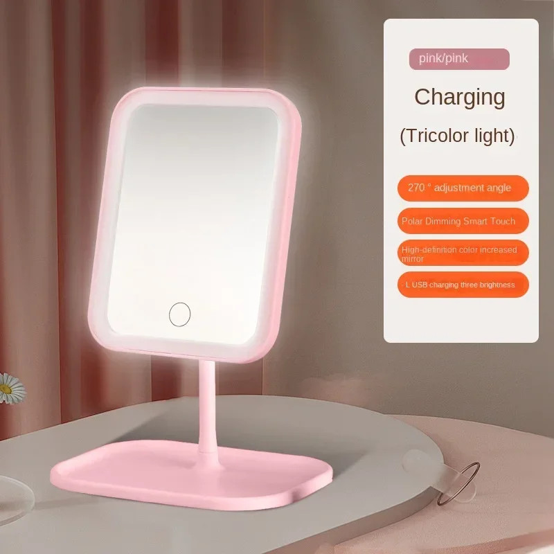 Led Light Mirror Makeup Intelligent Adjustable 3color Vanity Mirror Desktop Fill