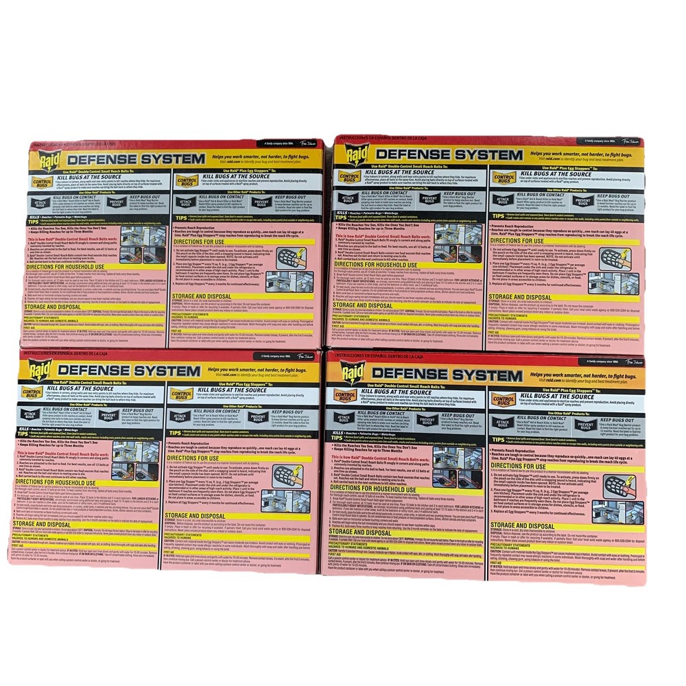 Raid Double Control 12 Small Roach Baits 3 Egg Stoppers Kills Sterilizes 4 Boxes