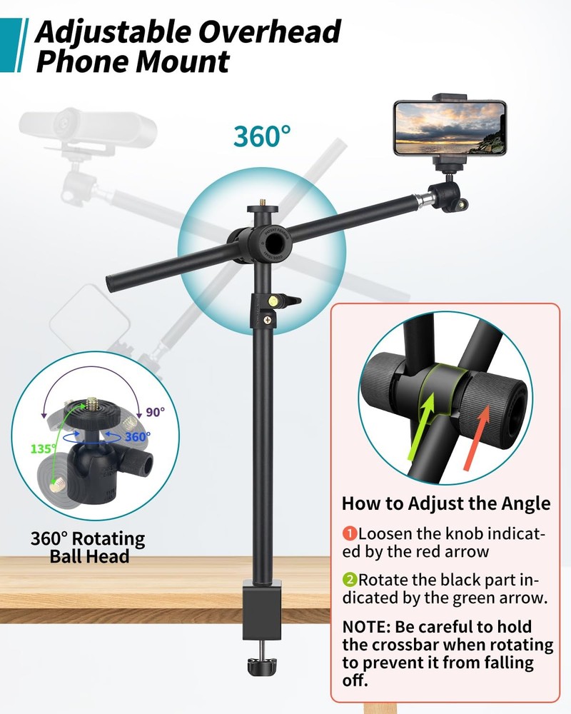 Overhead Camera Mount Desk Stand, Arm Clamp 1DFPGBL, Black