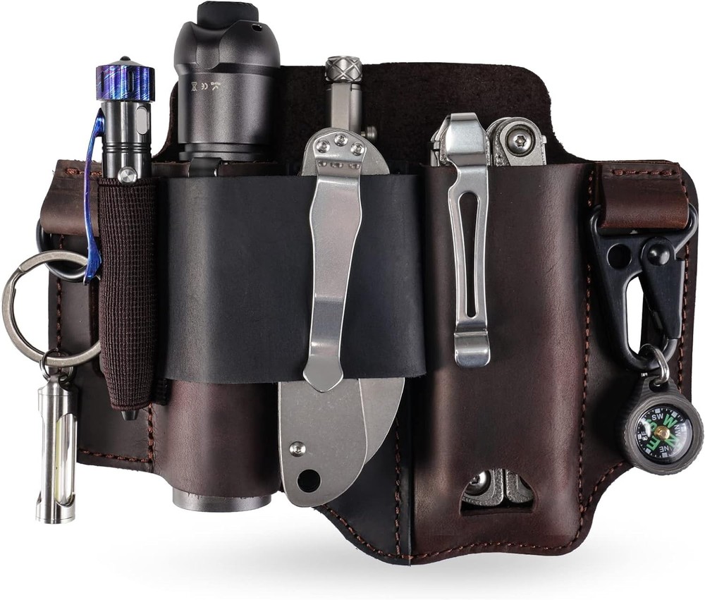 ST1 Leather Multitool Sheath - EDC Belt Organizer for Leatherman Tools, Flashlig