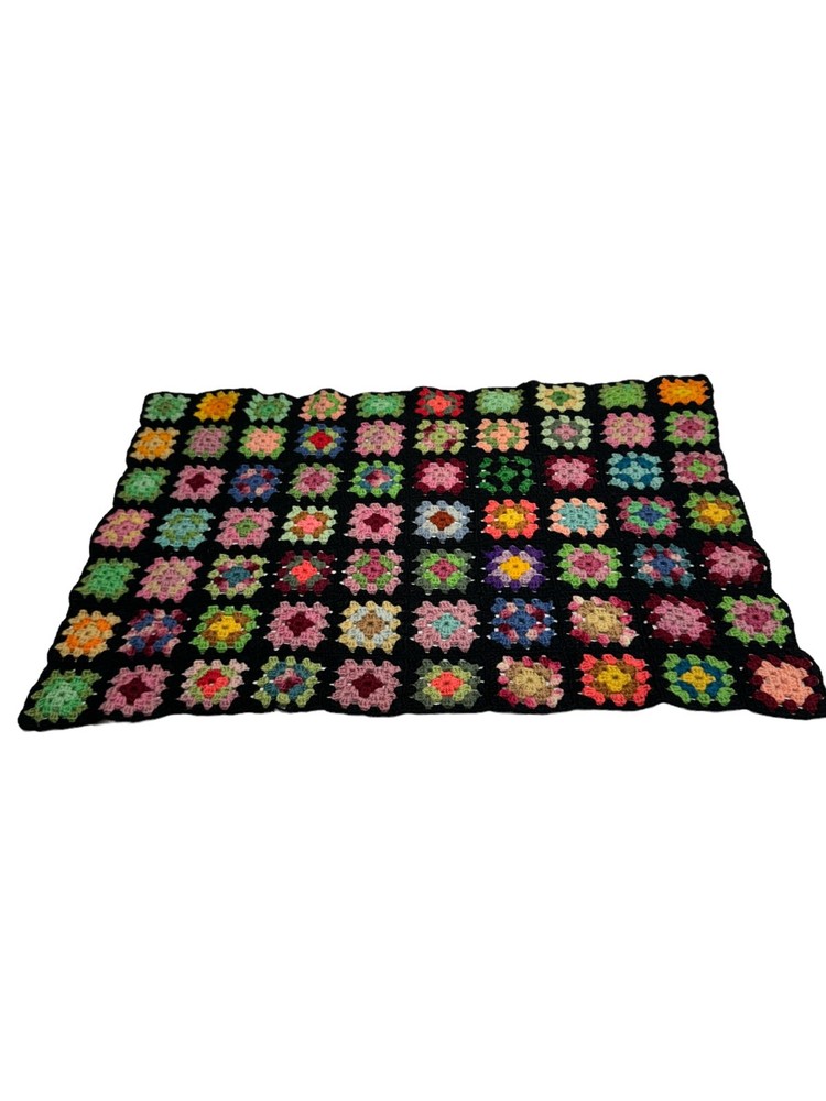 Small Vintage Granny Square Afghan Handmade Crochet Multi-Colored Throw Blanket