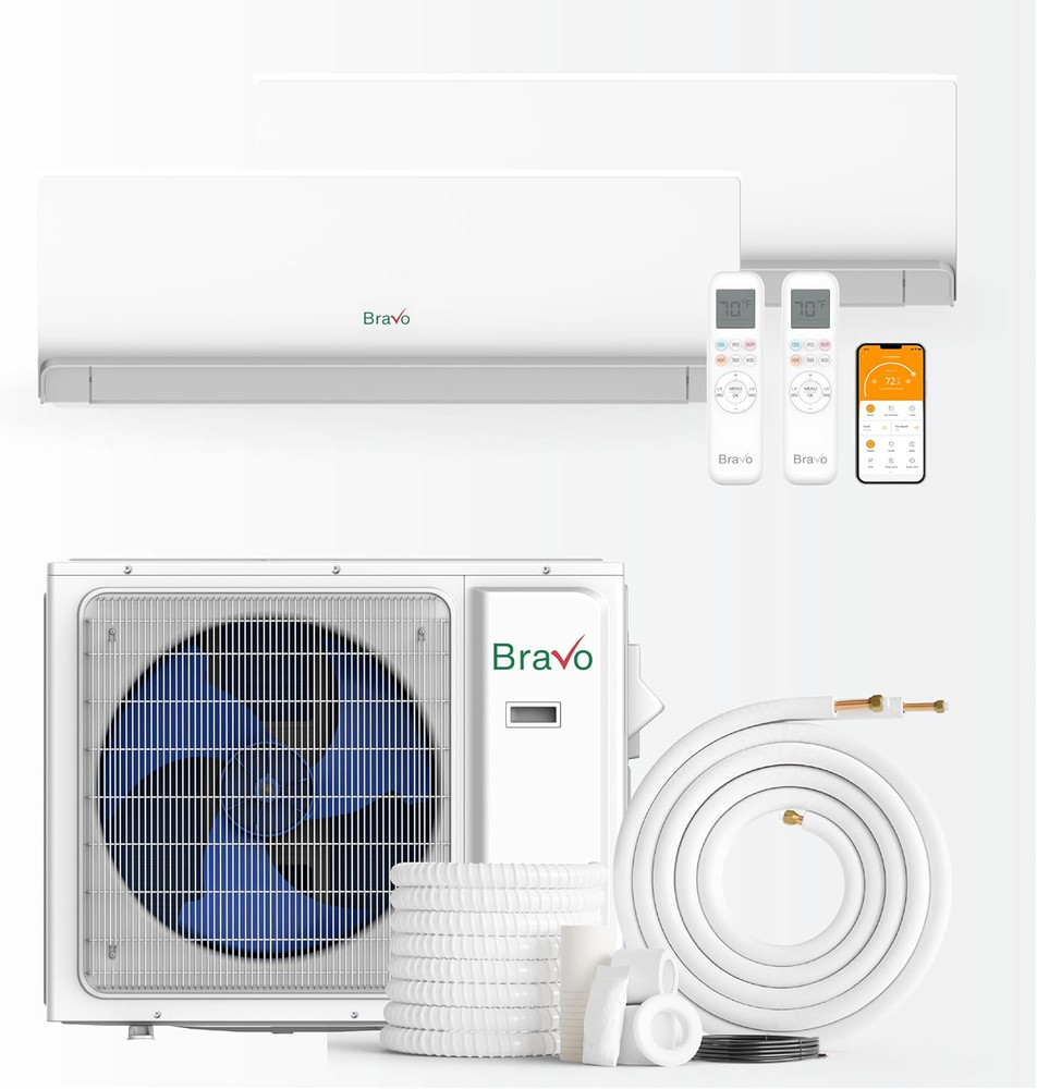 30000 BTU Dual Zone 9K+18K BTU Wall Mount Ductless Mini Split A/C and Heater
