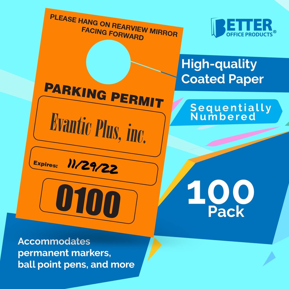 Parking Permit Hang Tags, 100 Pack, Temporary Parking Passes, Bulk Pack, Cust...