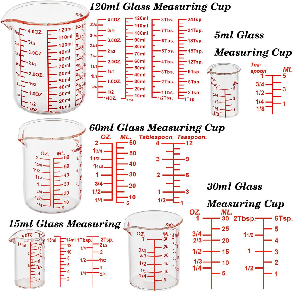 Ackers 7-Piece Glass Measuring Cup Set, Borosilicate Beaker Style Nesting Liquid