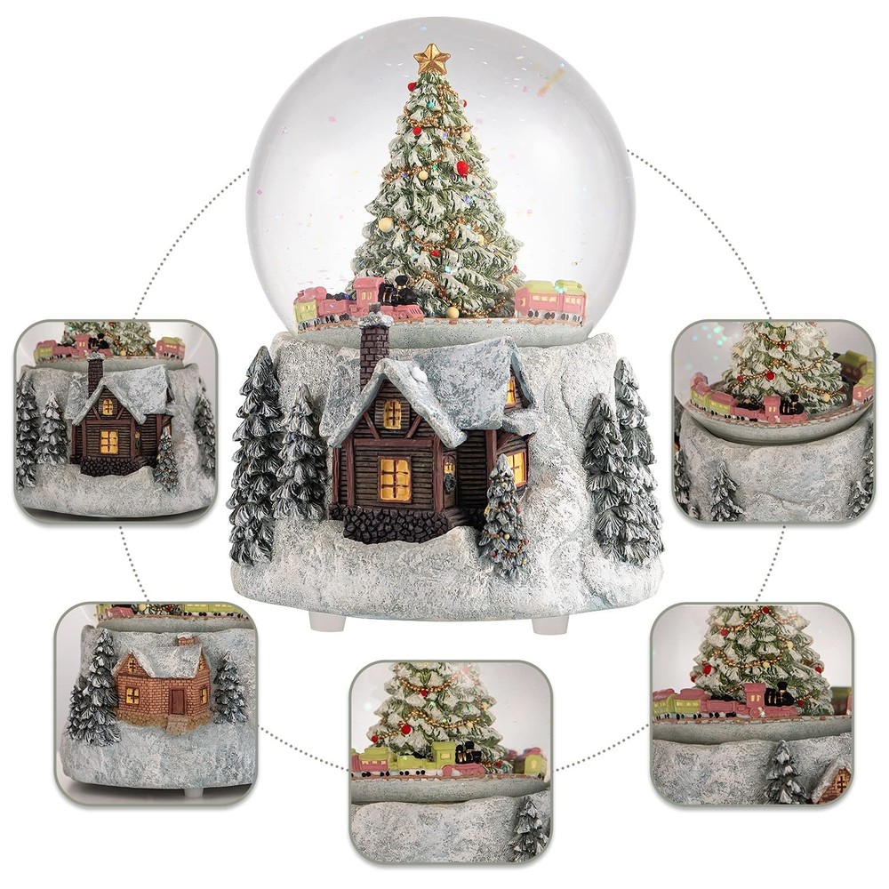 Christmas Tree and Automatic Revolving Train Snow Globe Color Changing Light ...