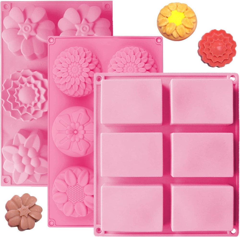 Silicone Soap Molds, 6 Cavities Flower Making Mold, 3 Pack