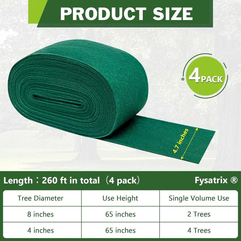 65Ft Tree Wrap 4 Pack(Total 260Ft), 3-Layer, 4.7" Width, Trunk Protector, Bre...