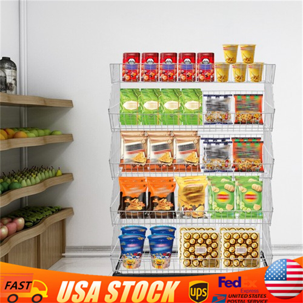 5 Tier Wire Grid Retail Display Shelf Merchandise Display Rack Stand W/ Wheels