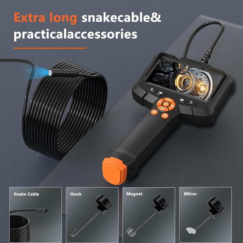 Endoscope Camera with Light, 1080P HD Borescope 8 Adjustable Orange