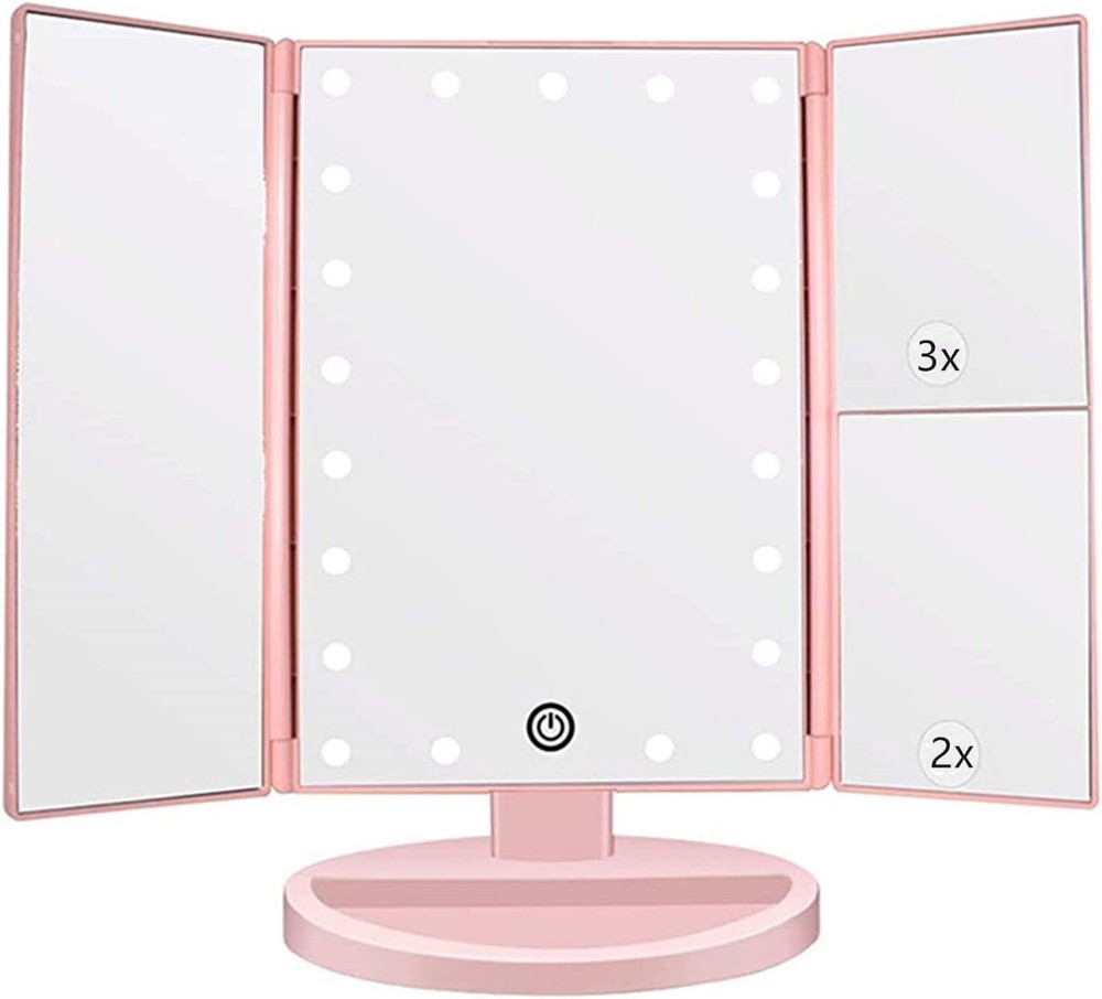 Tri-fold Lighted Vanity Makeup Mirror W/ 3x/2x Magnification,Light up Mirror