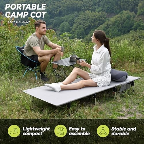 Lightweight Folding Tent Camping Cot Bed with Lever Lock, Easy Setup Grey