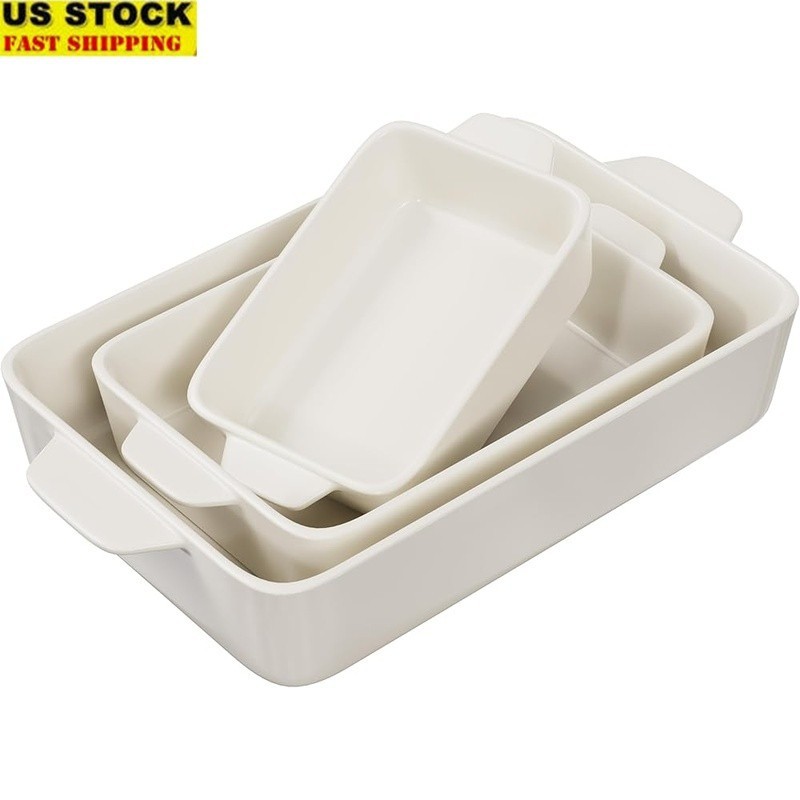 Nonstick Ceramic Bakeware Set Oven Safe Stackable W/ Handles Dishwasher Safe New