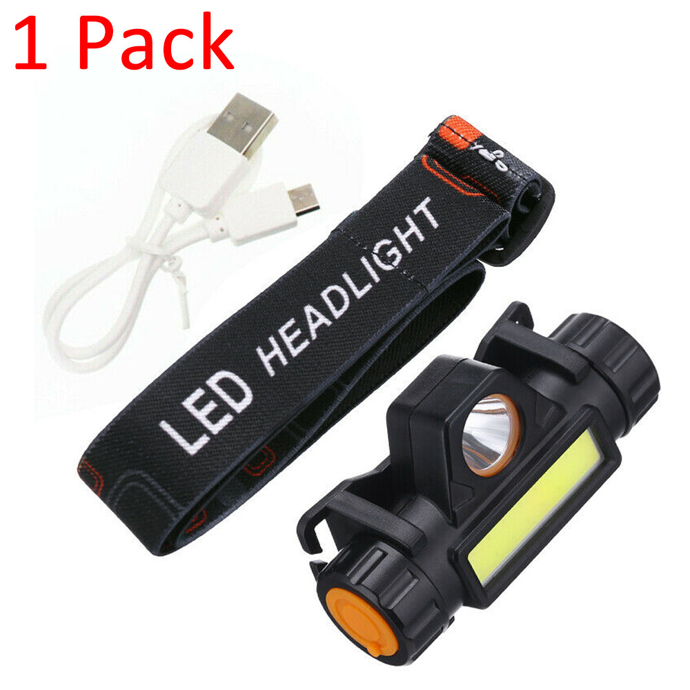 2 Pack LED Headlamp Headlight Flashlight USB Rechargeable Waterproof Head Light