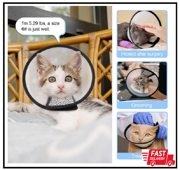 Depets Adjustable Recovery Pet Cone E-Collar for Cats Kittens Rabbits, Plastic E