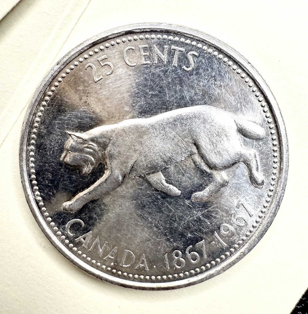 1967 Canada Silver Quarter • Centennial Lynx • Brilliant