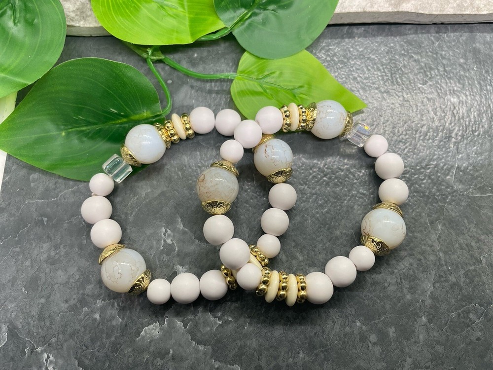2 PC Handmade Beaded  Boho 7” Plus Stretch Layered Bracelet Set B3955
