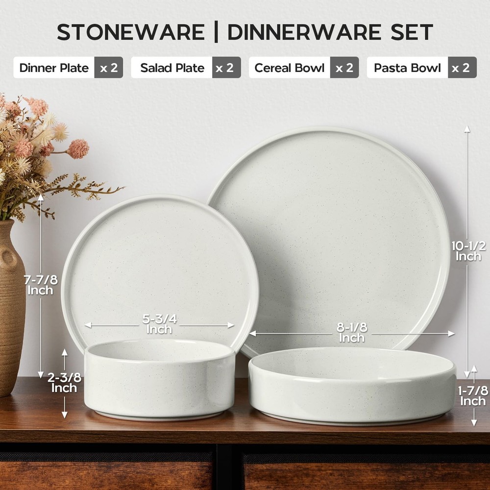 Stoneware Dinnerware Sets for 2, Speckled Plates and Bowls, 8 Pieces Ceramic ...