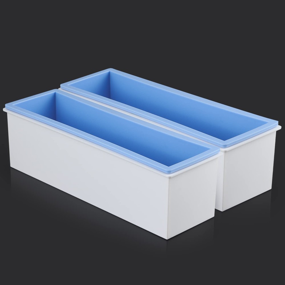 2 Pcs Loaf Soap Mold with Plastic Box, Flexible Silicone Rectangular Mold 42o...