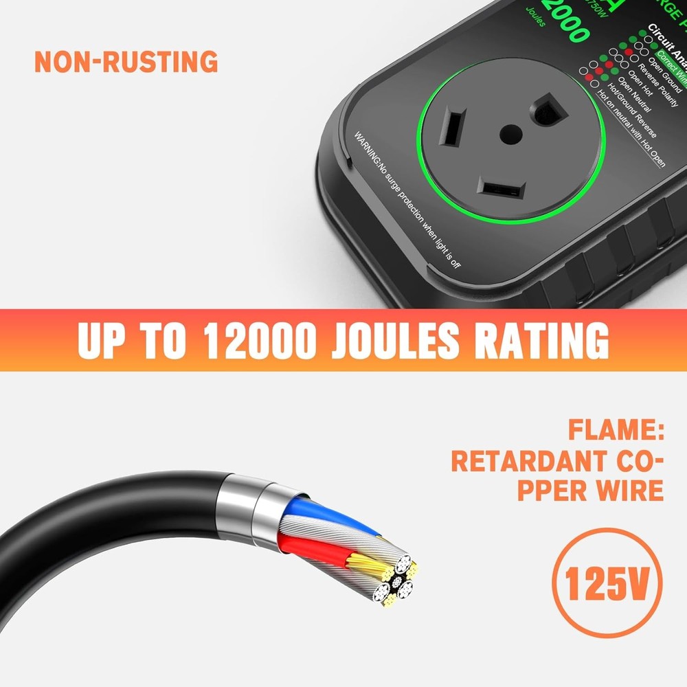 RV Surge Protector 30 Amp RV Circuit Analyzer (12000 J) With LED Indicator Light