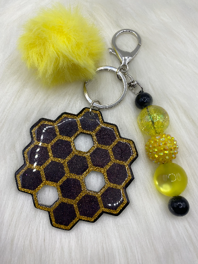 Honeycomb Keychain with Bubblegum Beads