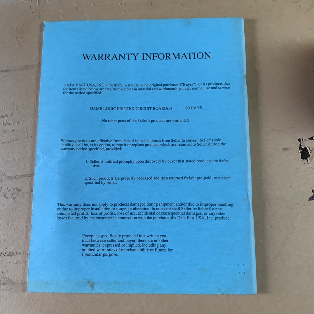 Original Cosmo Gang Data East Arcade game Manual