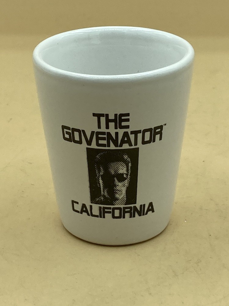 Governator CA Shot Glass White Ceramic Arnold Schwarzenegger