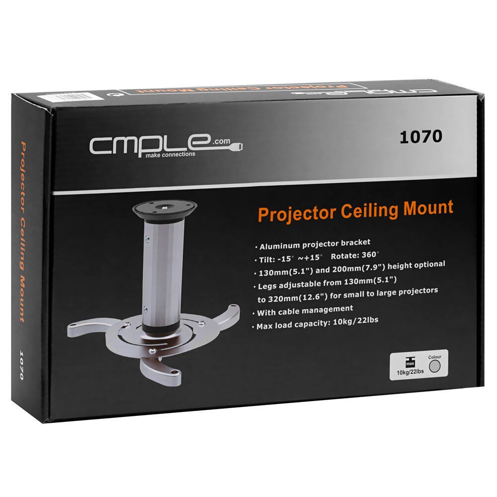 Adjustable Ceiling Projector Mount, 360 Degree Swivel Rotatable Bracket - Silver