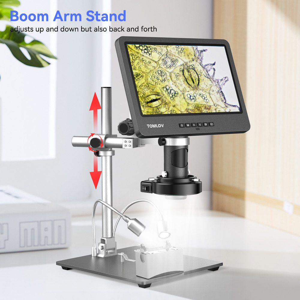 TOMLOV Digital Microscope 2000X 10.1" Screen Coin Microscope 144 LED Workbench