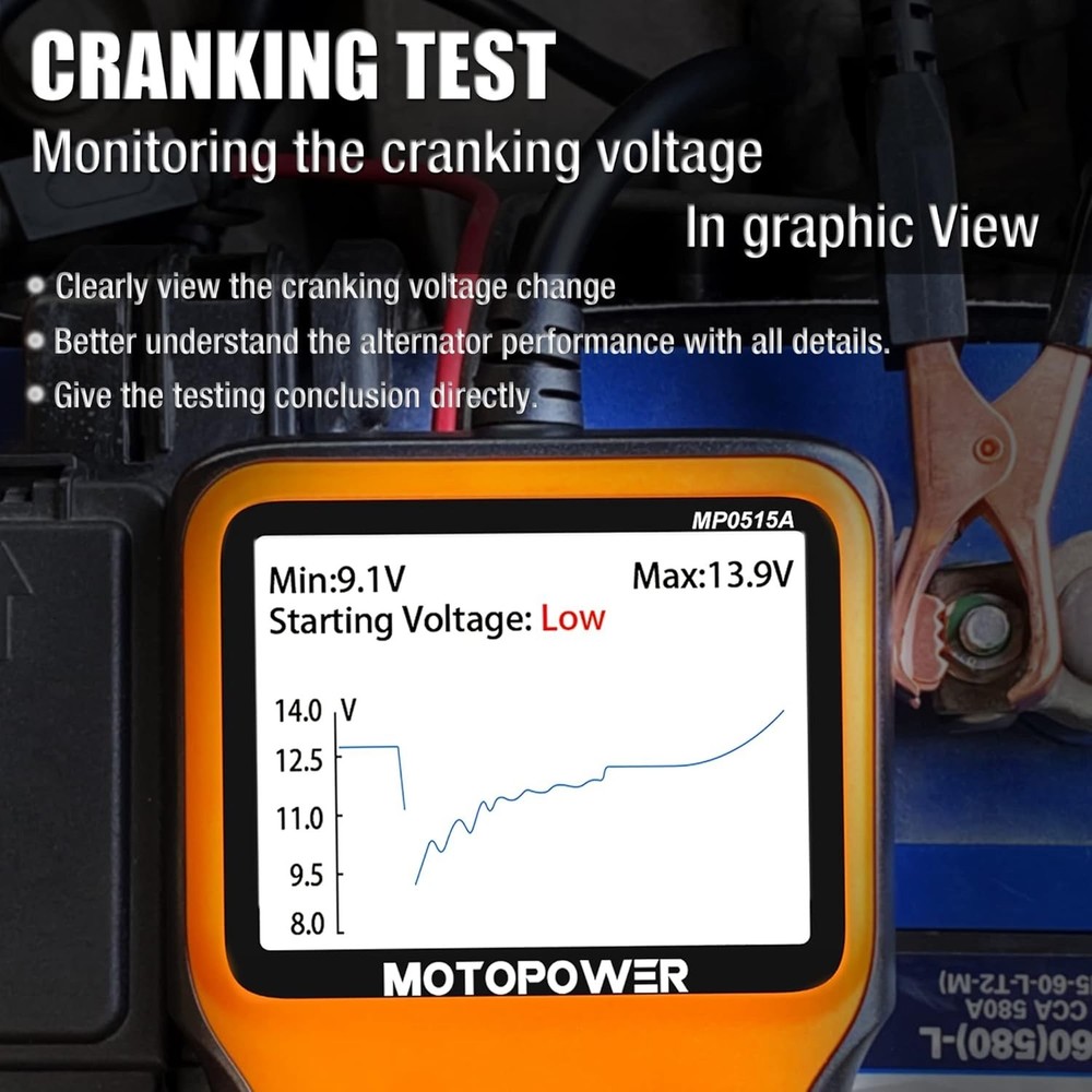 12V Automotive Battery Tester - 100-2000 CCA with LCD Screen & Language Support