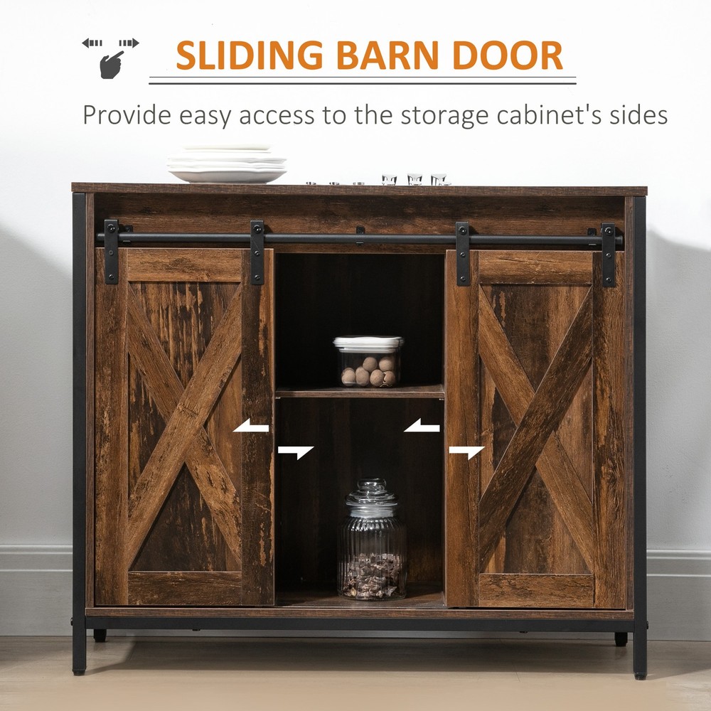 Rustic Sideboard Buffet Cabinet w/ Sliding Barn Door Storage Adjustable Shelves
