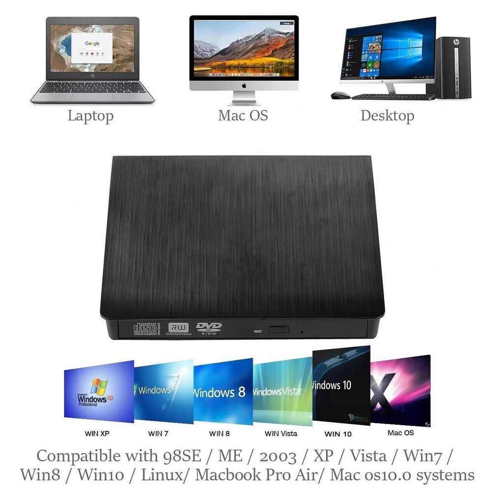 External CD/DVD ROM Drive USB 3.0 Player Reader Apple OS. Mac MacBook Air Pro
