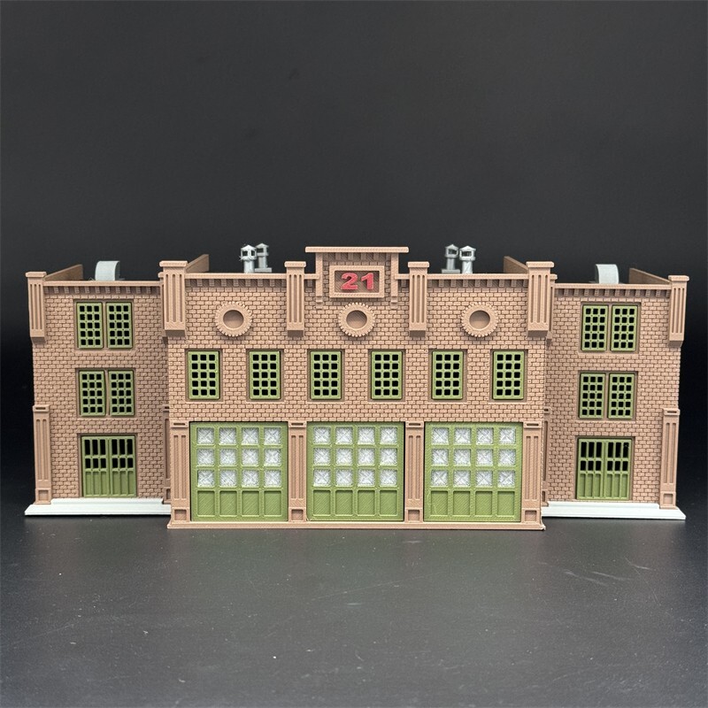 1/87 HO Scale Fire Station Building Model DIY Plastic Assembly Model Kit Diorama