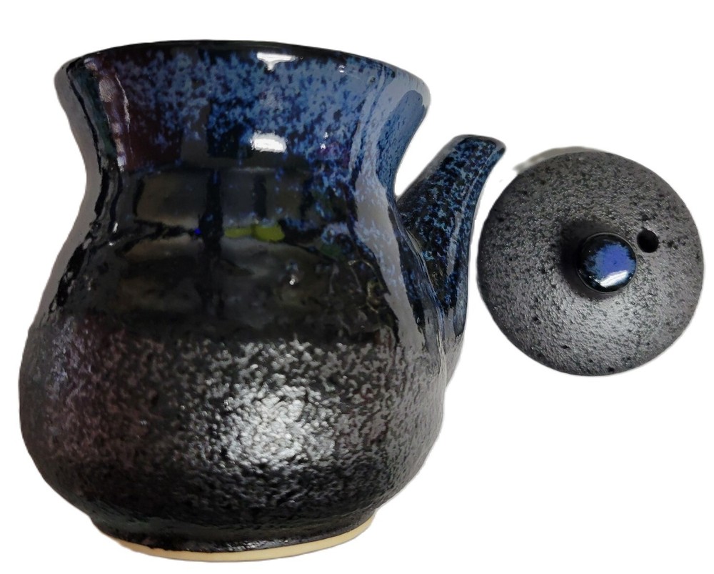 Rustic Blue Porcelain Soy Sauce Dispenser Bottle 8 oz