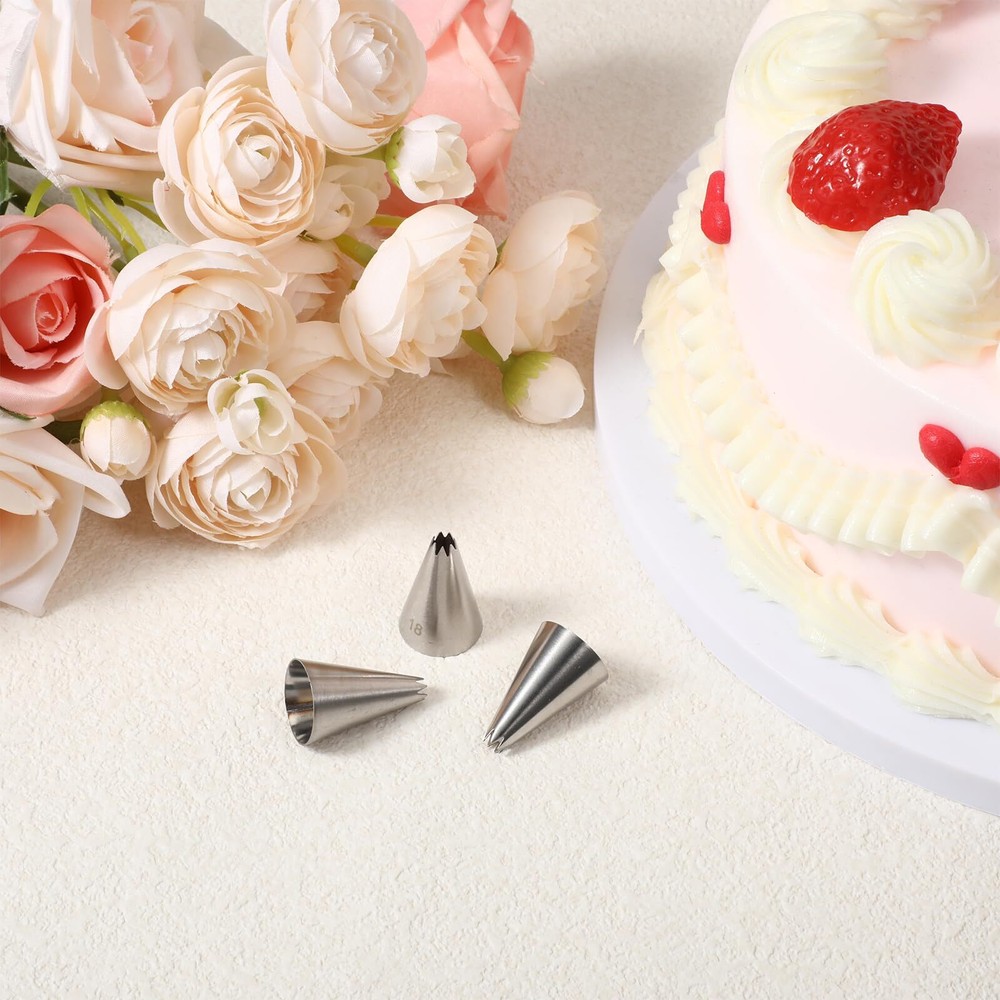 3 Pieces #18 Cake Piping Tip Open Star Icing Tip Seamless Icing Tips Stainles...