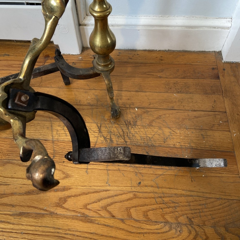 Antique Brass Fireplace Tools And 21” Brass Andirons