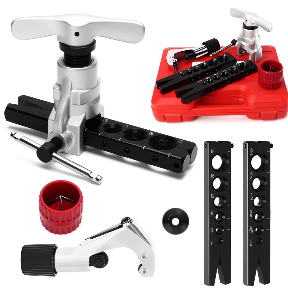 Flaring Tool Kit for HVAC, Pipe Expander 1/4''-3/4'', 6-19mm, Deburring Tool & C