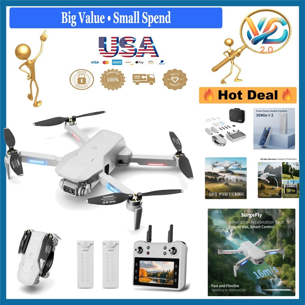 GPS Drone 4K HD Camera 50 Min Flight Beginner Friendly 4.5" Screen