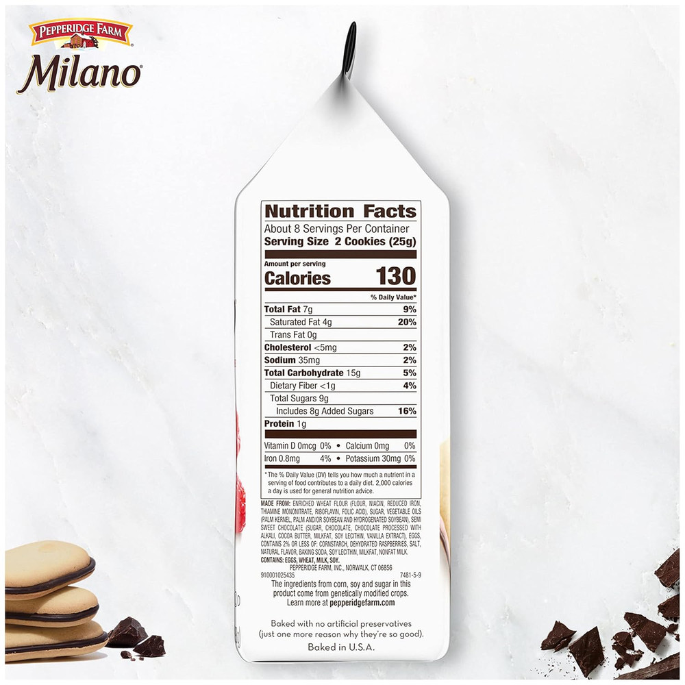 Milano Cookies, Raspberry Chocolate, 7 oz. Bag